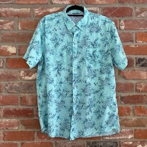 Izod Saltwater Button Down Shirt Hawaiian Print Blue XL Beach Vacation